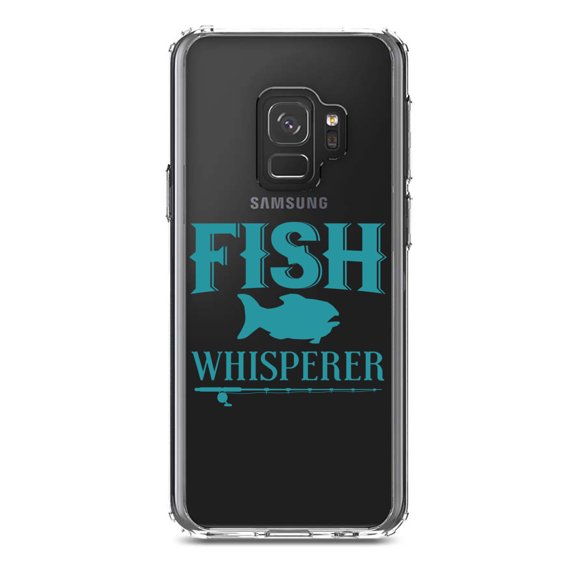DistinctInk Clear Shockproof Hybrid Case for Samsung Galaxy S9 (5.8" Screen) - TPU Bumper Acrylic Back Tempered Glass Screen Protector - Fish Whisperer