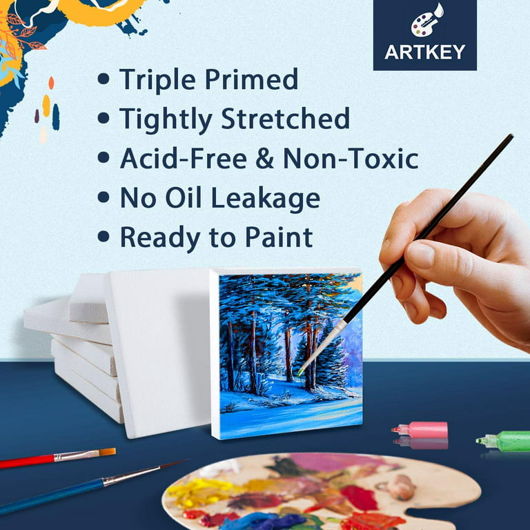 Artkey Mini Canvas, 3x3 inch 24-Pack , 100% Cotton Square Small Canvases  for Painting Crafts for Kids 3-15 Years Old 
