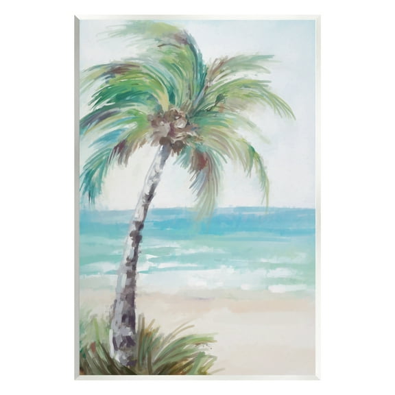 Stupell Industries Soft Palm Tree on Beach Landscape Painting Unframed Art Print Wall Art, 10 x 15