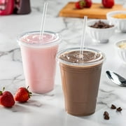 GUSTO 16 oz Clear Plastic Cups with Flat Lids, Disposable Drinking Cups for Iced Coffee, Milkshakes, Smoothies, 100 Count