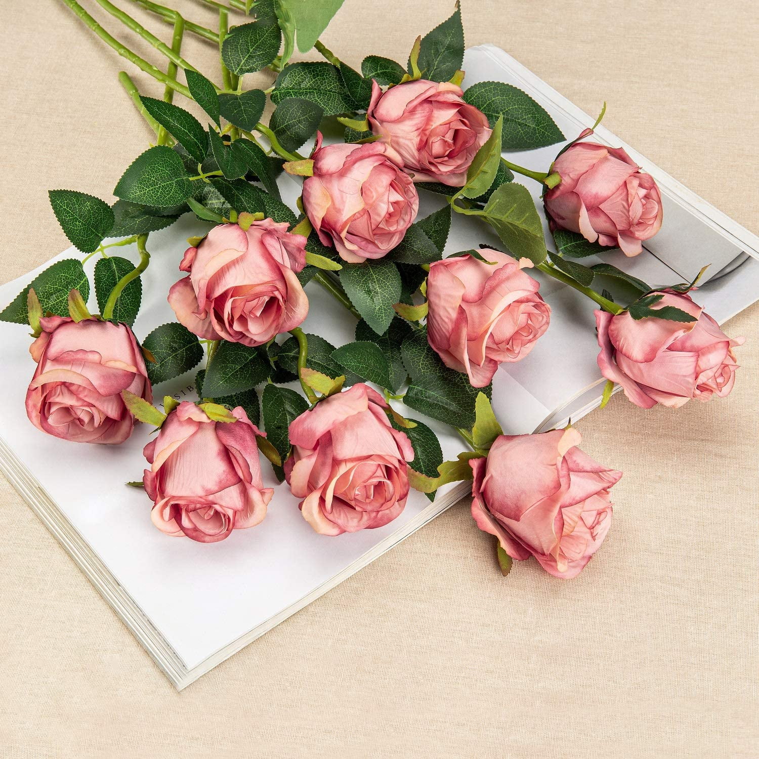 Artificial Rose Flowers Long Stem Fake Silk Roses for DIY Wedding Bouquet Table Centerpiece Home Decor (Rose Red)
