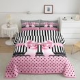 thumbnail image 2 of spefrowx Glam Style Pink Bow Queen Comforter Set for Kids Girls, Black Stripe Polka Dot Comforter Sets Queen, Pink Reversible, 3 Pieces, 1 Comforter and 2 Pillowcases, 2 of 6