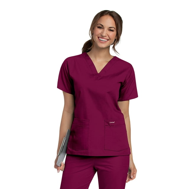 Landau Essentials Scrub Top for Women: 4 Pockets, Classic Relaxed Fit, Durable V-Neck 8219
