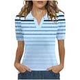 thumbnail image 3 of Fengqque Womens Tops Summer Polo Shirts Short Sleeve T Shirts Vacation Striped Print Basic Tee Light Blue-B XL(XL), 3 of 5