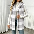 thumbnail image 2 of purcolt Women's Plush Fleece Vest Button Down Sleeveless Plaid Hooded Vest Casual Warm Winter Thick Jackets with Pockets, 2 of 9