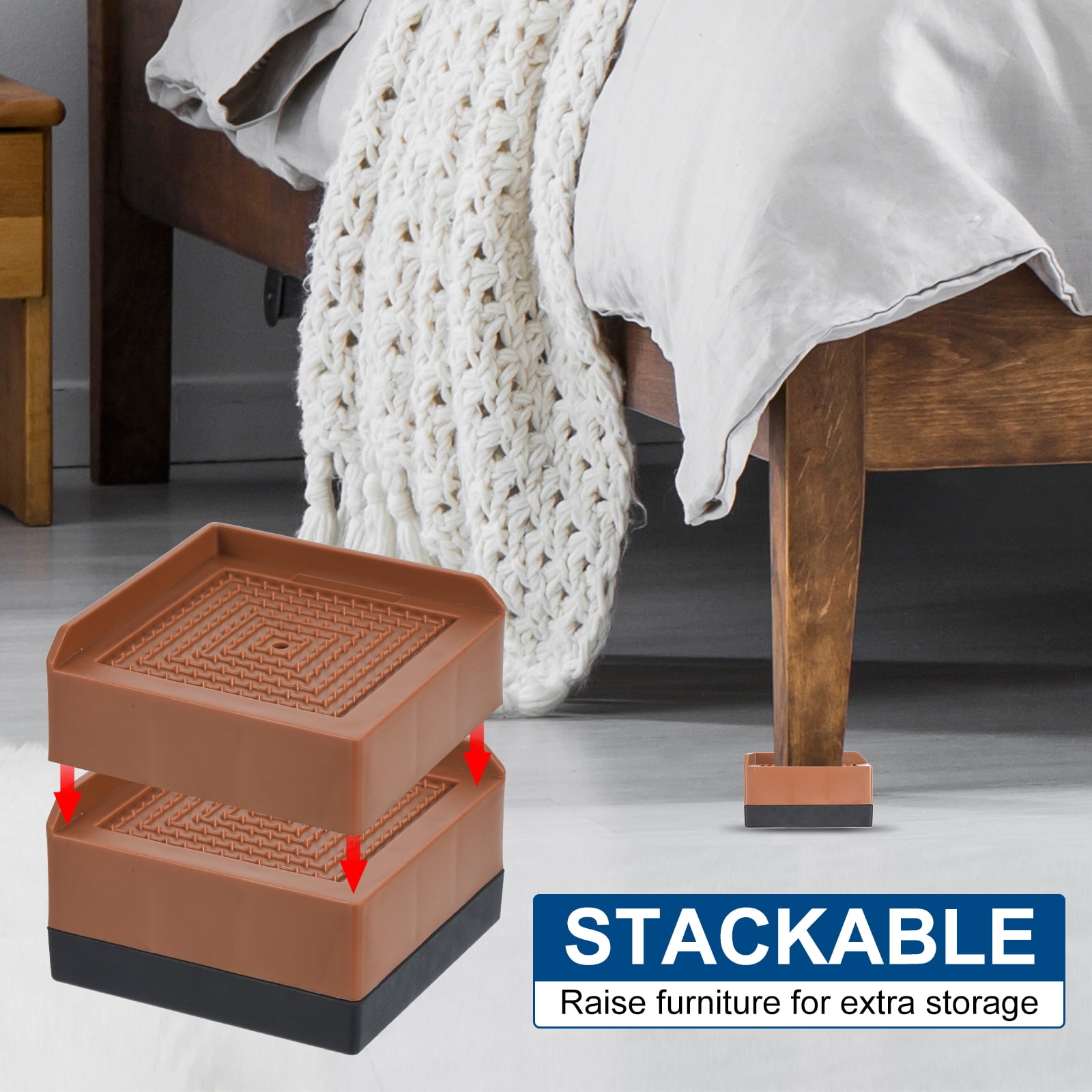 Unique Bargains Furniture Risers Bed Square Bed Risers Adjustable Couch Lifter Block Brown 3" x 3" x 1.5"