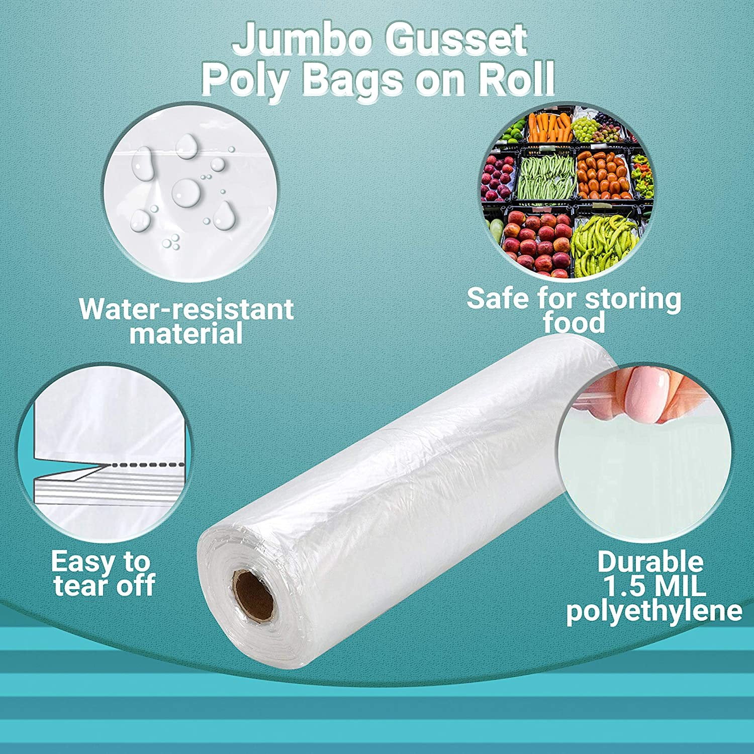 Dropship Pack Of 600 Jumbo Gusset Poly Bags On Roll 12 X 10 X 30. Large  Perforated Clear Bags 12x10x30. Thickness 2 Mil. Expandable Plastic Bags  For Industrial; Food Service; Health Needs.
