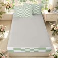 thumbnail image 4 of Manfei Abstract Grid Zipper Twin Comforter Sets with Fitted Sheet and 2 Pillowcases,Modern Plaid Zipper Bedding Set,Light Green,Light Gray Reversible,4pcs, 4 of 8
