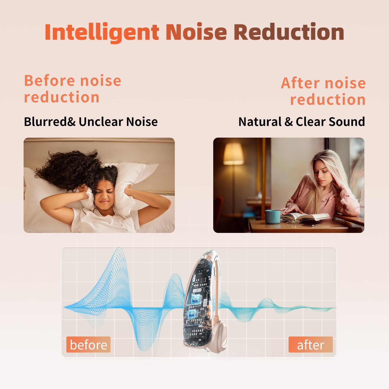 HIBRIQ Digital Hearing Aid for Seniors, Rechargeable, Multi-Level Volume Control, 16-Channel, 4-Mode, Single, Beige