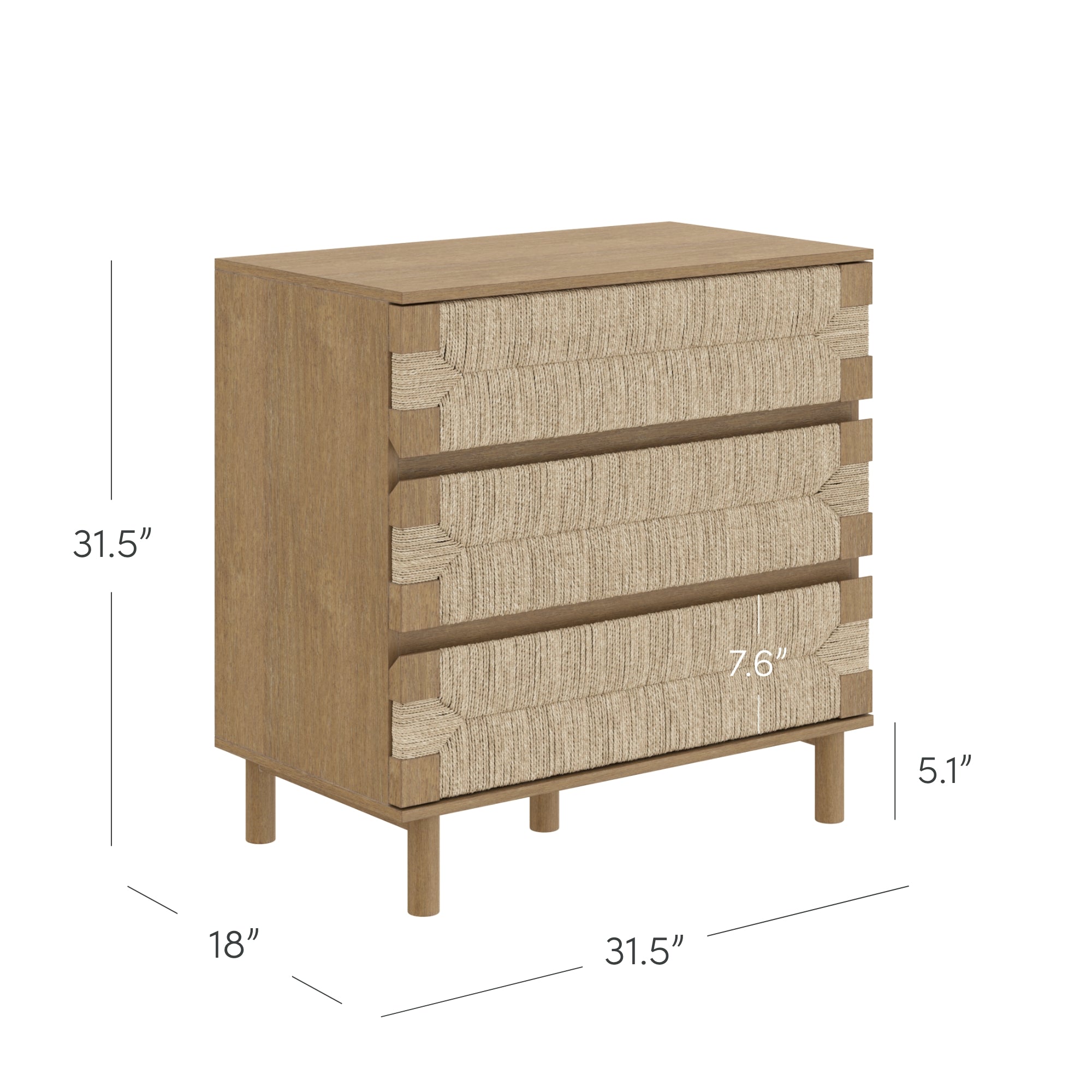 Nathan James Beacon 3 Drawer Dresser, Light Brown Boho Dresser, Bohemian Woven Seagrass Bedroom Dresser