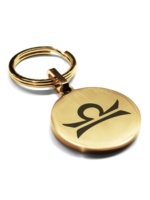 Stainless Steel Libra Zodiac Sign (Scales) Round Medallion Keychain Circle Ring