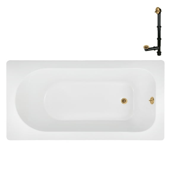 Streamline N-4240-733-BGL 66 in. x 34 in. Acrylic Soaking Drop-In Bathtub in Glossy White, With External Drain in Brushed Gold