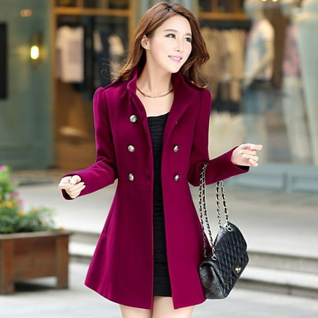 2019 New Autumn Winter Female Double Breasted Stand Windbreaker Coat Lady Warm Full Sleeve Outwear Slim Casual Women (The Best Coats For Winter 2019)