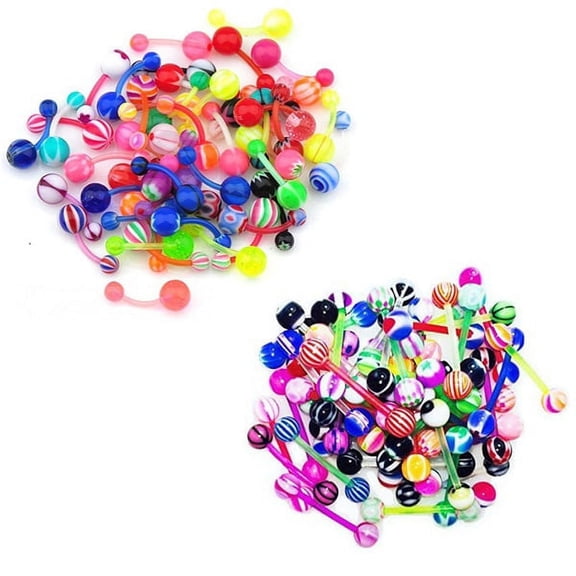 Lot of 40 Flexi Belly Ring 14G and Tongue Barbells - Assorted Designs