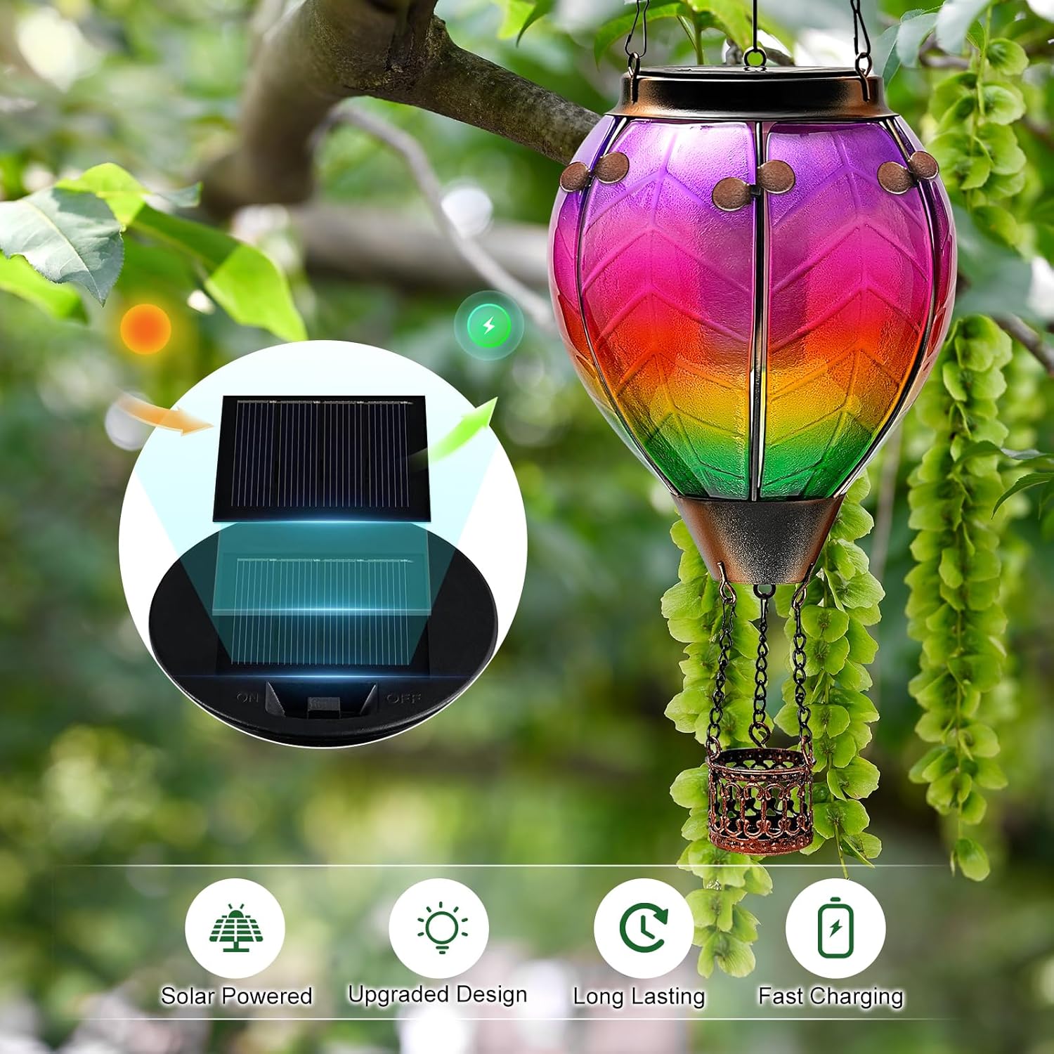 Dengmore Solar Lantern Hot Air Balloon With Flickering Flame Light Solar Lights Outdoor Waterproof Lanterns Garden Yard Patio Pathway Christmas Party Deco
