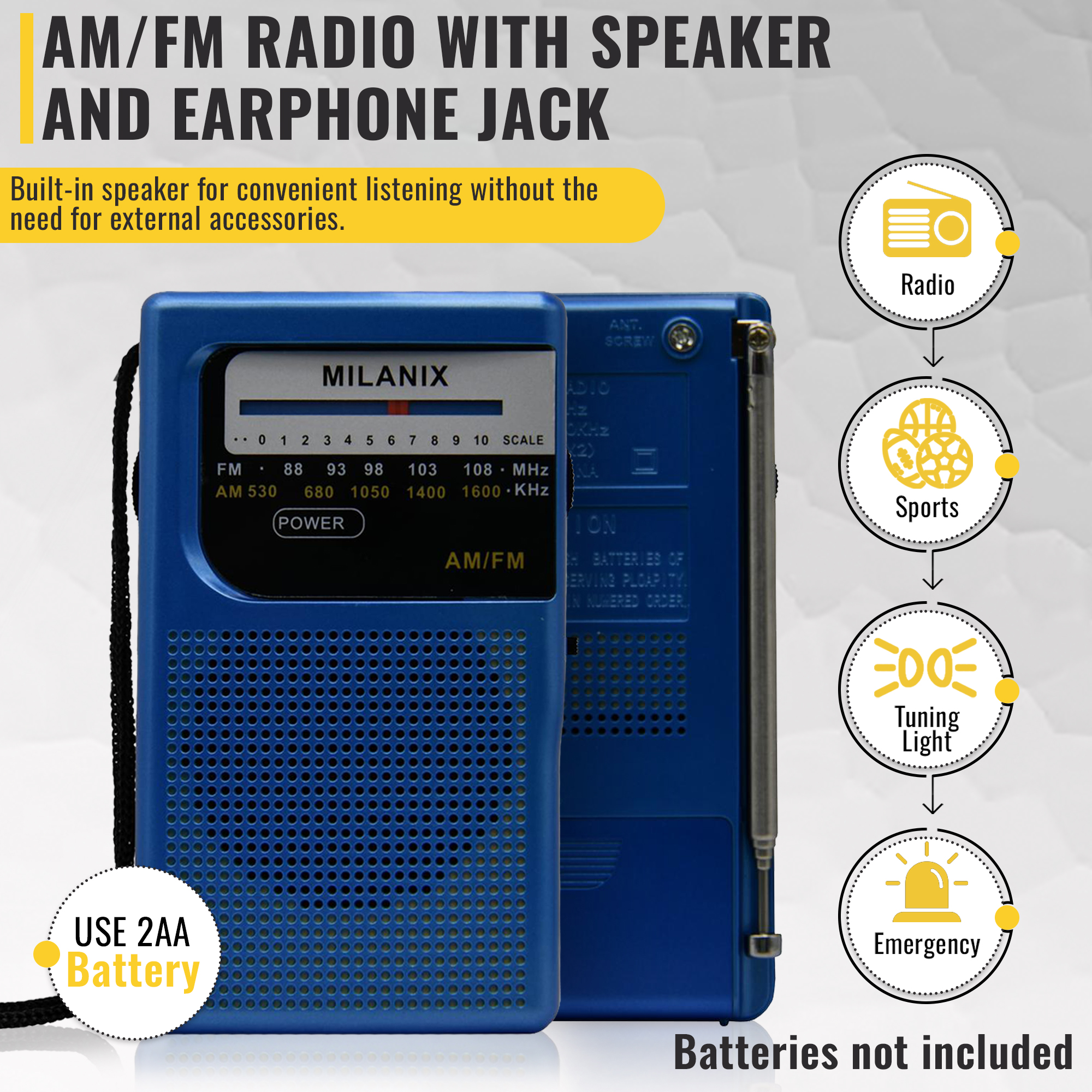 Milanix Small Portable AM/FM Radio, Blue Coral photo 6