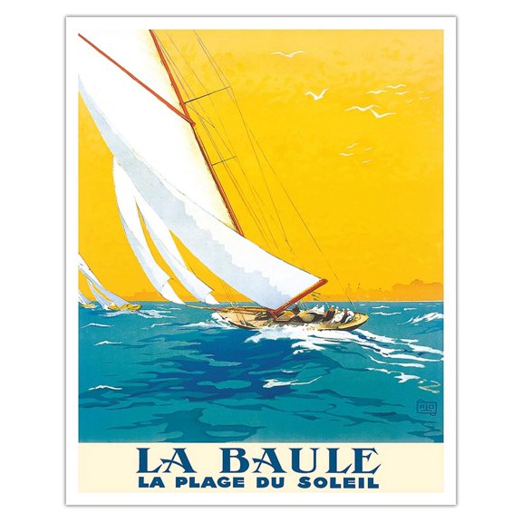 La Baule France - The Beach of the Sun (La Plage Du Soleil) - Vintage Railroad Travel Poster by Charles-Jean Hallo c.1931 - Fine Art Matte Paper Print (Unframed) 16x20in