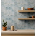 thumbnail image 5 of S4Sassy Tile Squares Wallpaper - Blue Wall Covering, 25" X 60" Self-Adhesive Textured Vinyl Wall Paper, Walls Wrap, Cultural Wallpaper For Accent Walls, Living Room, Library, 5 of 9