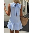 thumbnail image 2 of Blue And White Striped Sleeveless Shirt Dress With Ruffle Hem And Tie Back, 2 of 8