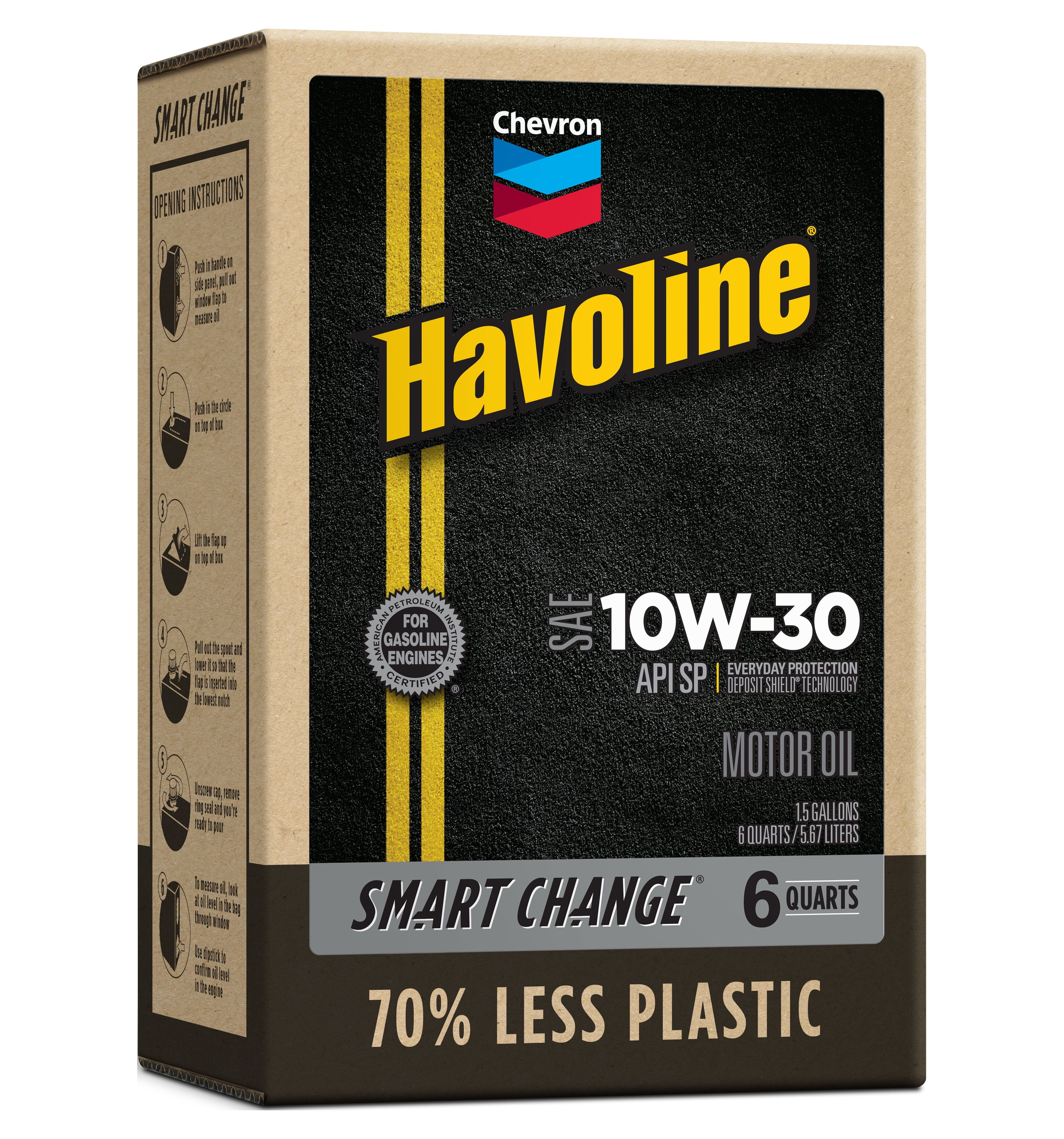 Chevron Havoline Conventional Motor Oil 10W-30, 6 Quart Smart Change Box