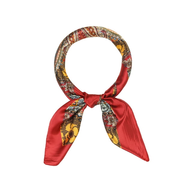 Bufanda cuadrada de satén para mujeres INSPIRE CHIC 35" Gran bufanda de paisley simétrico y sedoso para el cabello, envoltura para dormir, bandanas 90x90cm Rojo