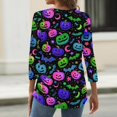thumbnail image 6 of Halloween Shirts Women Funny 3/4 Sleeve T Shirts Horror Pumpkin Bat Printed Pullover Spooky Button V Neck Tops Holiday Three Quarter Length Blouses, M, 6 of 6