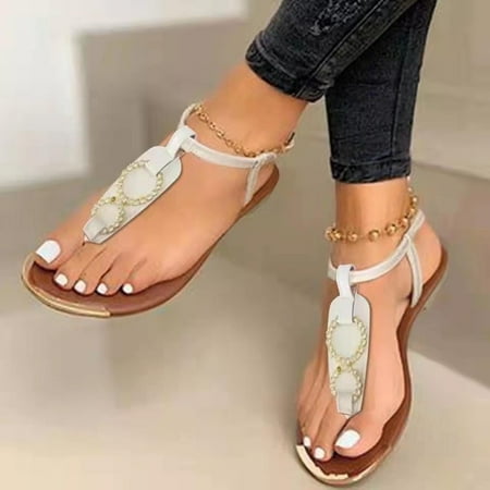 

Hvyes Womens Flat Sandals Flip Flops Casual Slip on Comfortable Ankle Strappy Thong Beach Sandal for Women Dressy Size 6