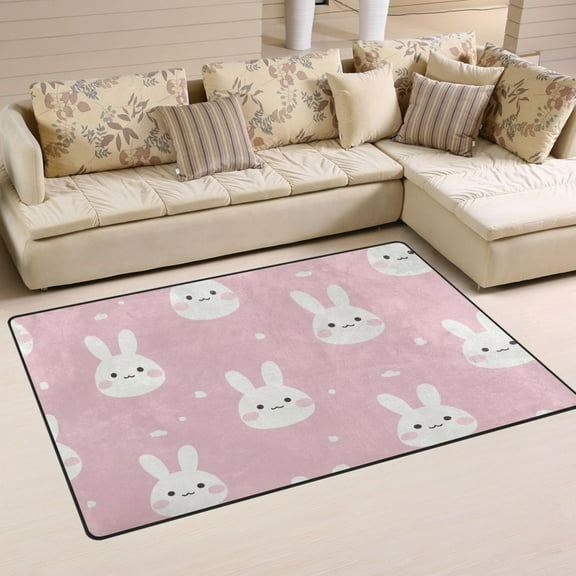 Non-Slip Area Rug 31"x20" Indoor Washable Floor Mats Carpet Printed for Living Room, Bedroom, Home Decor Pink Cute Bunnies