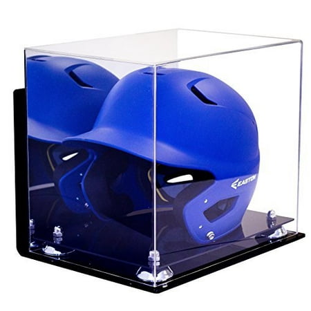 Helmet Mounted Display - Deluxe Acrylic Baseball Batting Helmet Display Case with Silver Risers Mirror and Wall Mount (A012-SR)