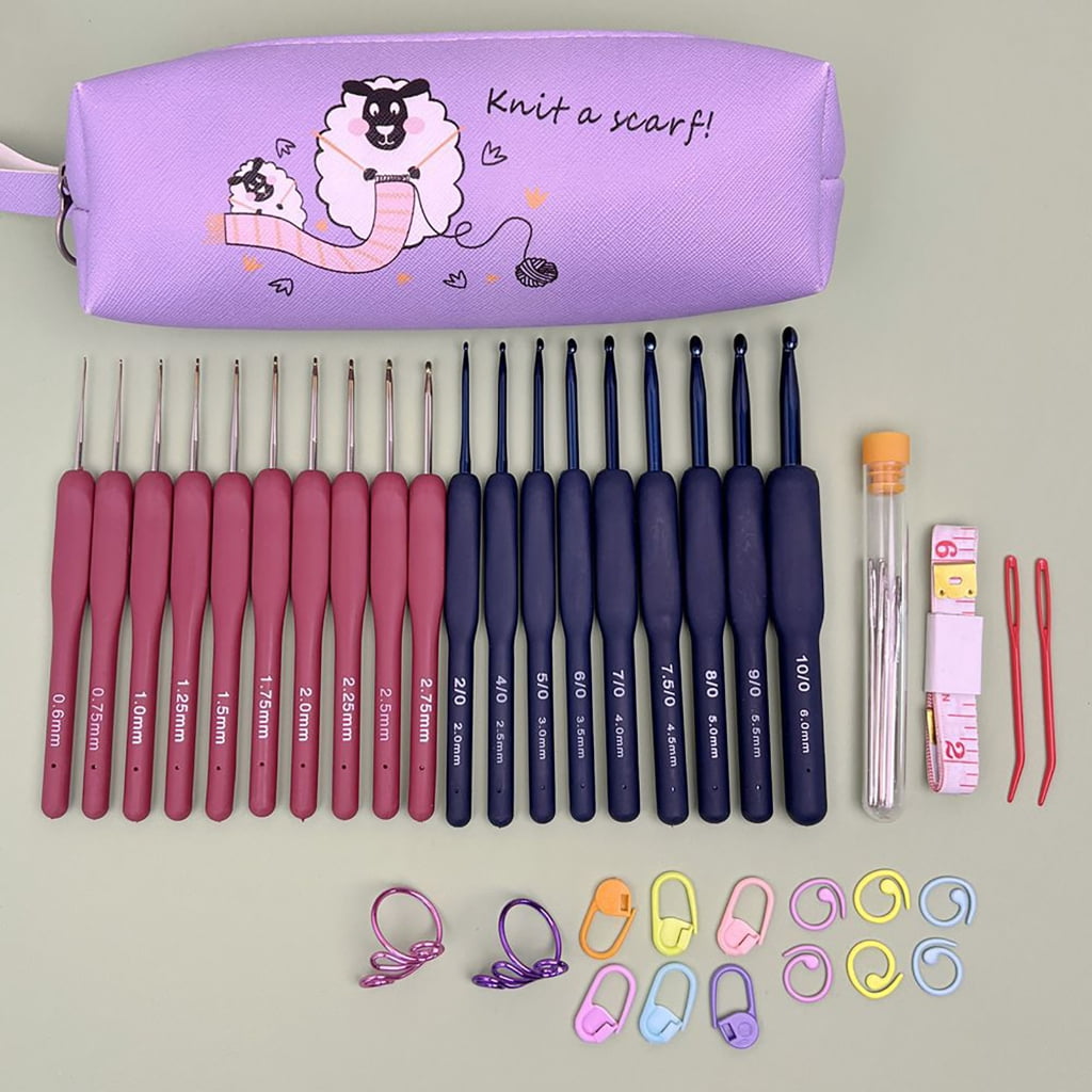 19 Size Crochet Hooks Set 0.6-6.0mm Ergonomical Crochet Hooks with Case Crochet Needle for Experienced Crochet Lovers