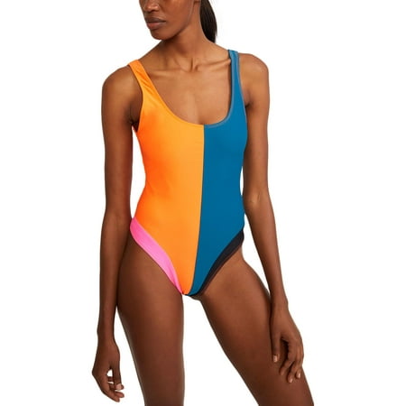 Scoop Neck One Piece Swimsuit - Cynthia Rowley Womens Heather Colorblock Scoop Neck One-Piece Swimsuit