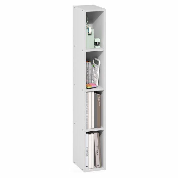 Furinno FULDA 4-Tier 6-In Width Narrow Bookcase 9.3 x 5.9 x 41.6 White