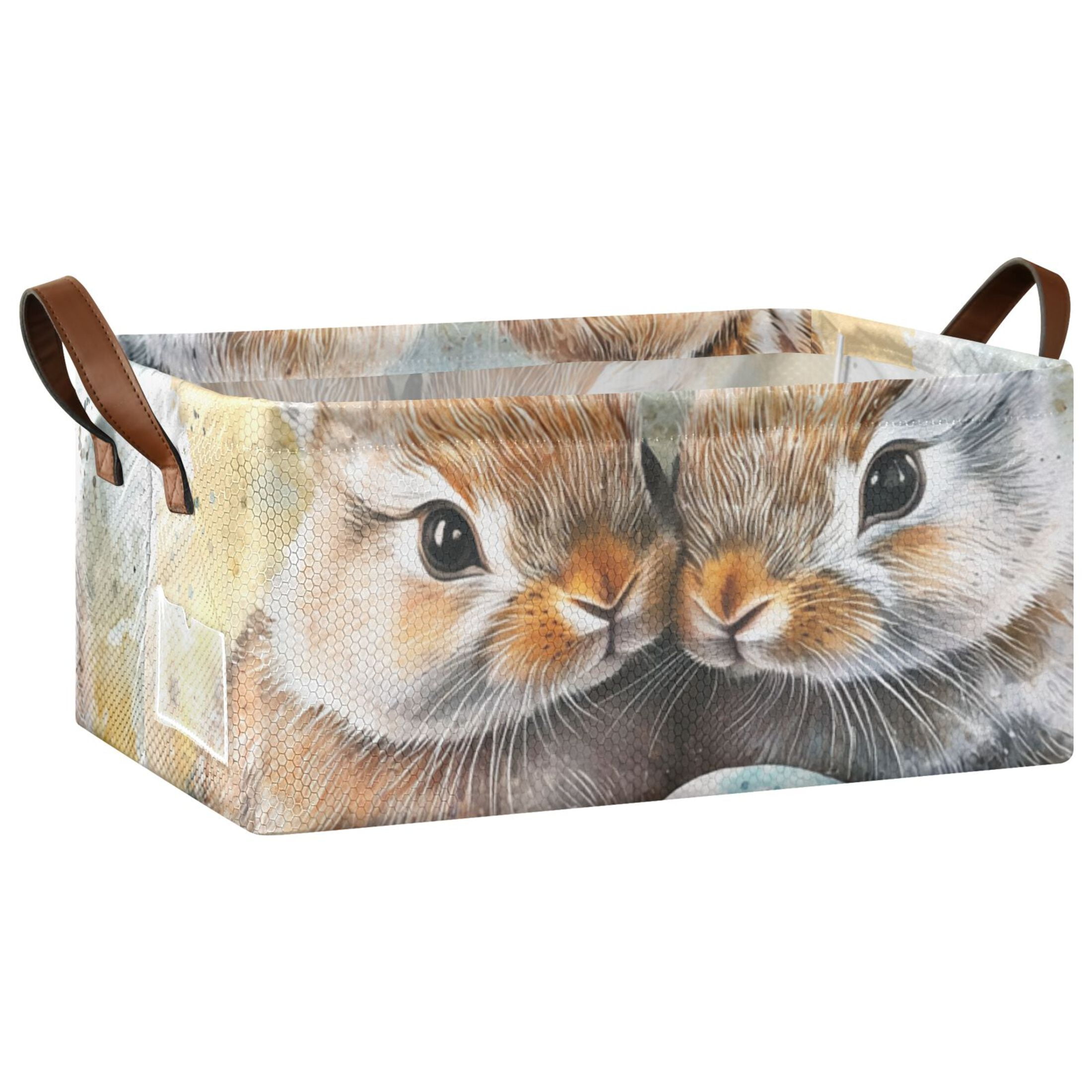 Bunnies Easter Eggs Storage Bins with Handles Foldable Storage Baskets for Shelves Organizer Cloth Baskets