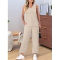 thumbnail image 6 of Two Piece Sets for Women Summer Outfits Lounge Sets Mock Neck Tops Wide Leg Crop Pants Vacation Travel Outfits L, 6 of 8