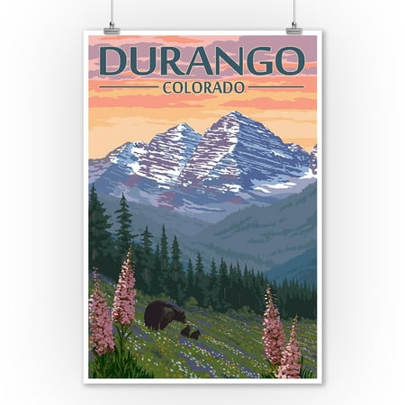 Durango, Colorado - Bears & Spring Flowers - Lantern Press Artwork (9x12 Art Print, Wall Decor Travel