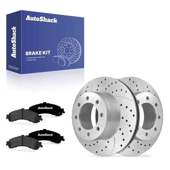 AutoShack Rear Vented Drilled & Slotted Silver Zinc Coated Brake Rotors   Premium Ceramic Pads 6-PC Brake Kit Replacement for 2001-2006 GMC Sierra 1500 SilverShield Pro 12.99" (330 mm)