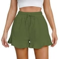 thumbnail image 2 of IDALL Athletic Shorts for Women Linen Shorts Women Casual Shorts Comfy Drawstring Lace Up Elastic Waist Summer With Pockets Wide Leg Shorts Summer Shorts Lounge Shorts Women Army Green L, 2 of 8