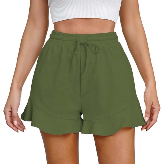 ZRBYWB Women's Shorts Women Casual Shorts Comfy Drawstring Lace Up Elastic Waist Summer With Pockets Wide Leg Shorts For Women Trendy