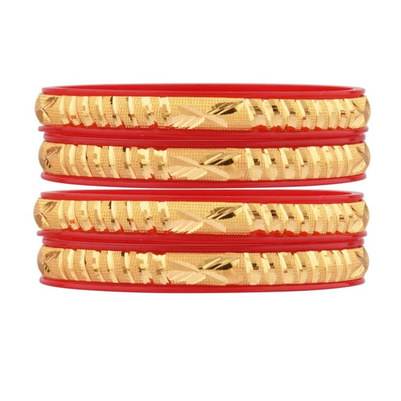 Efulgenz Traditional Bridal Red Acrylic Indian Wedding Bangles Gold Tone Engraved Glossy Bracelet Bangle Jewelry for Women (4 Pcs) Size 2.4