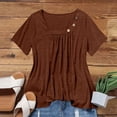 thumbnail image 4 of DENGDENG Summer Tops for Women 2024 Trendy Short Sleeve Fashion Button Square Neck Blouses Cute Petite Tops Shirts Dressy Tunic Tees 2024， Brown S, 4 of 8