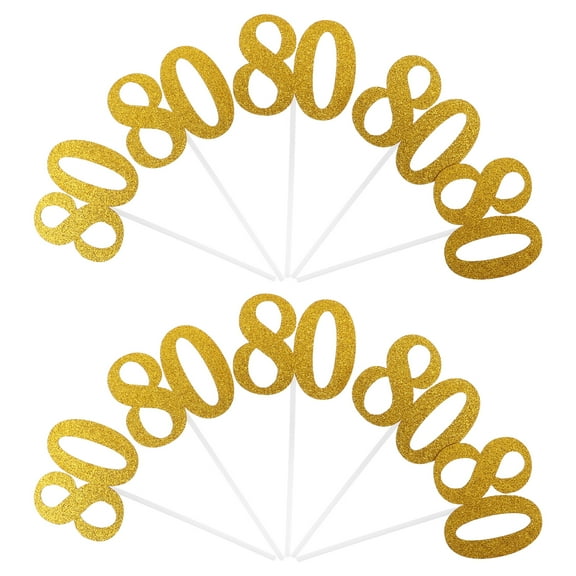 WHAMVOX Golden 80th Cake Topper Paper Decoration for Celebrations with Pcs