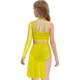 thumbnail image 4 of Aiihoo Kids Girls Gymnastics Ballet Lyrical Dance Outfit Sheer Mesh Shiny Rhinestone Crop Top with Irregular Skirt Yellow 12, 4 of 5