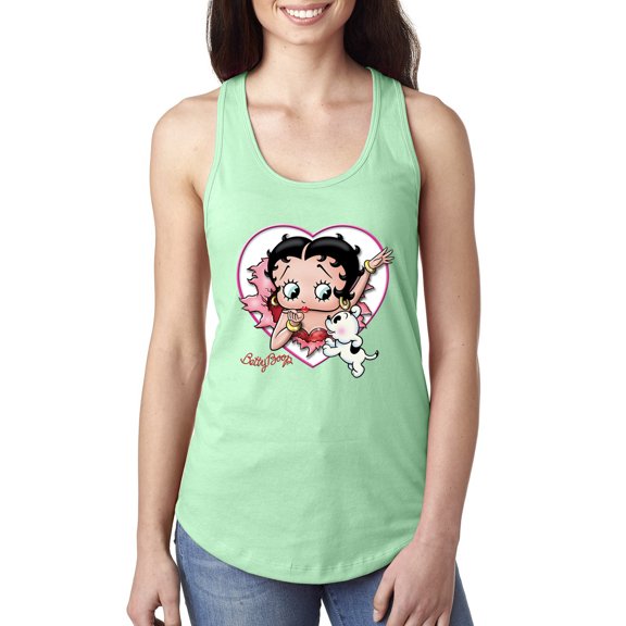 Wild Bobby, Betty Boop Heart Blowing Kiss Dog Betty Boop Ladies Racerback Tank Top, Mint, Large