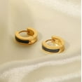 thumbnail image 3 of Black Enamel Huggie Hoop Earrings In 18K Gold Plated Stainless Steel, 3 of 4
