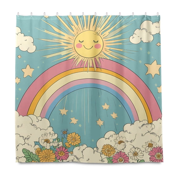 Yayeee Shower Curtain with Hooks 72"x72" Waterproof Fabric Bathroom Hanging Decor, Retro Beige Rainbow
