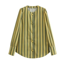 Kaemgyyd Women's Striped Shirt Long Sleeve Tunic Tops Round Neck Button down Blouse Stylish Casual Fall Outfit