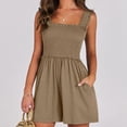 thumbnail image 6 of Women's Summer Casual Smocked Rompers Square Neck Sleeveless Loose Shorts Jumpsuit and Side Pockets 2026 Beach Vacation Outfits Coffee XL, 6 of 6