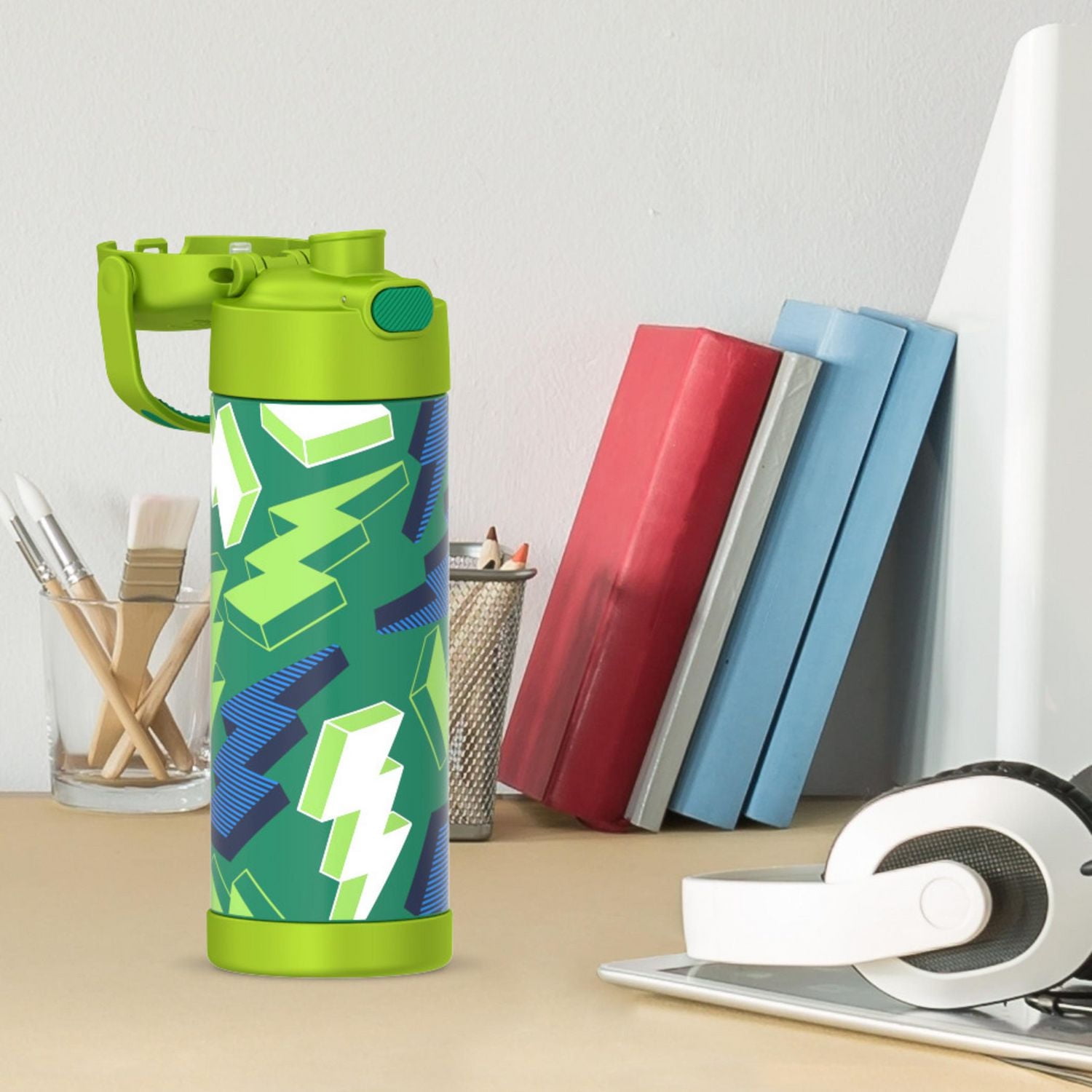 Thermos Kids Bouteille d'eau isotherme en acier inoxydable avec bec verseur et couvercle, 470 ml, Lightning Bolt 16 oz/473 ml sans BPA