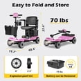 thumbnail image 4 of EAGLOG Upgrade 4 Wheels Mobility Scooter with Removable Battery, Compact Heavy Duty Mobile for Travel, Foldable Powered Wheelchair for Adult, 330lbs, 2 Batteries, 30 Miles Range, Pink, 4 of 10