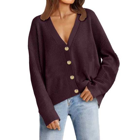 Ediodpoh Women’s Solid Color Cardigan Sweaters for Women Autumn Winter Versatile Buttons Knit Sweater Red XL